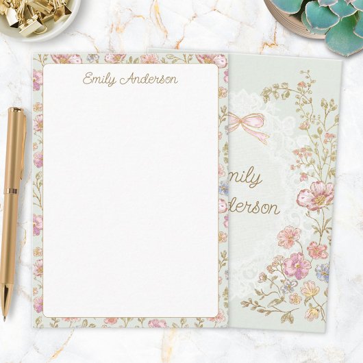 Personalized Elegant Monogram Pretty Flower Floral ノートカード