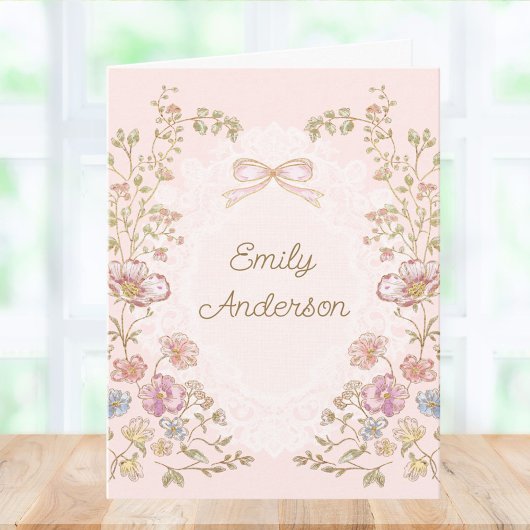 Personalized Elegant Monogram Watercolor Floral ノートカード