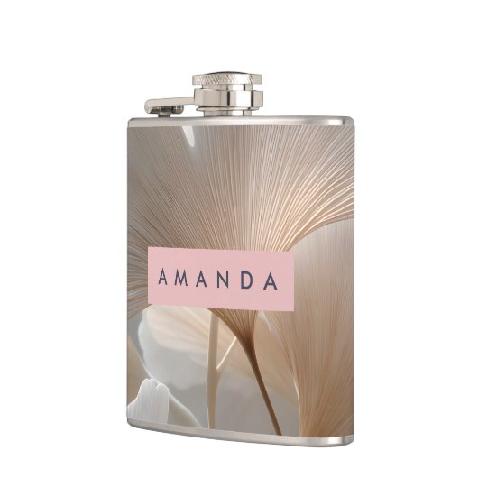 Personalized Elegant Neutral Ginkgo Leaves フラスク (左)