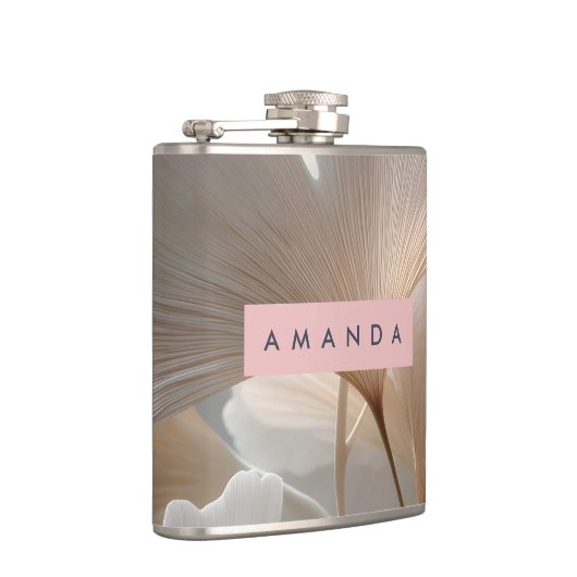 Personalized Elegant Neutral Ginkgo Leaves フラスク (右)