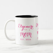 Personalized Elegant New Mom Name Est Pink Script  ツートーンマグカップ (左)