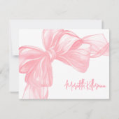 Personalized Elegant Pink Bow Thank You Note Card ノートカード (正面)