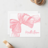 Personalized Elegant Pink Bow Thank You Note Card ノートカード (正面/裏面インサイチュ)