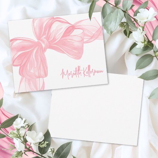Personalized Elegant Pink Bow Thank You Note Card ノートカード
