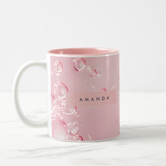 Personalized Elegant Pink Bubble Aesthetic ツートーンマグカップ (左)