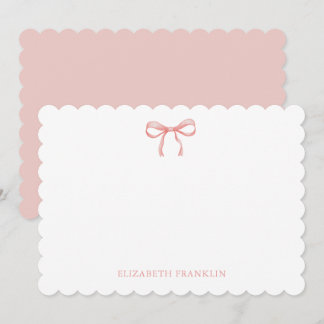 Personalized Elegant Pink Watercolor Bow ノートカード