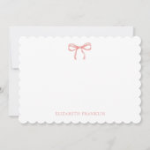 Personalized Elegant Pink Watercolor Bow ノートカード (正面)