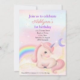 Personalized Elegant Pink Watercolour Unicorn 招待状