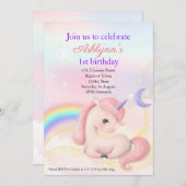 Personalized Elegant Pink Watercolour Unicorn 招待状 (正面/裏面)