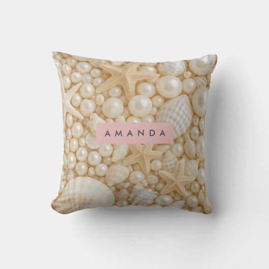 Personalized Elegant Seashell and Pearl クッション (正面)