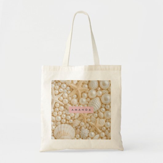Personalized Elegant Seashell and Pearl トートバッグ (正面)