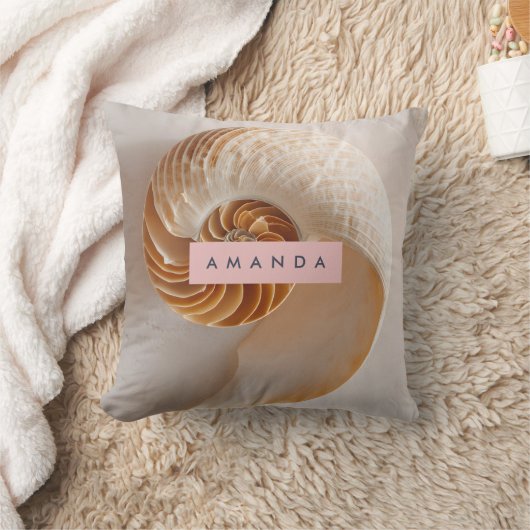 Personalized Elegant Seashell Spiral Coastal クッション (ブランケット)