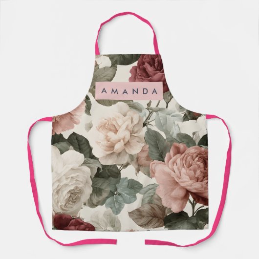 Personalized Elegant Victorian Roses in Blush エプロン (正面)