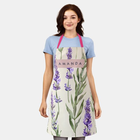 Personalized Elegant Watercolor Lavender  エプロン (着用した状態)