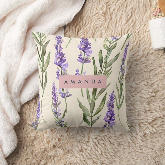 Personalized Elegant Watercolor Lavender クッション (ブランケット)