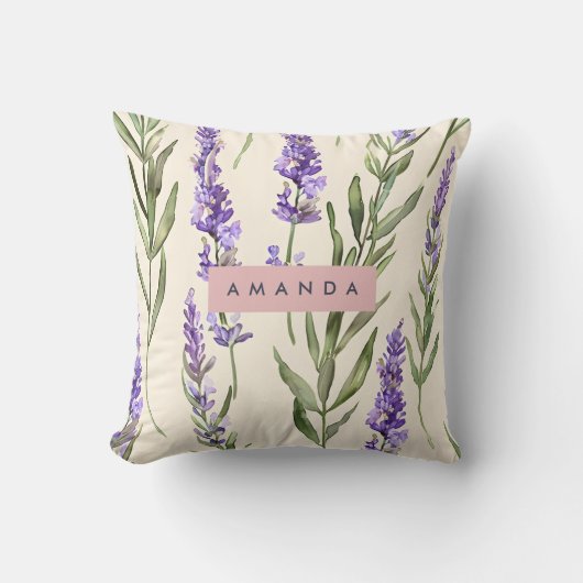 Personalized Elegant Watercolor Lavender  クッション (正面)