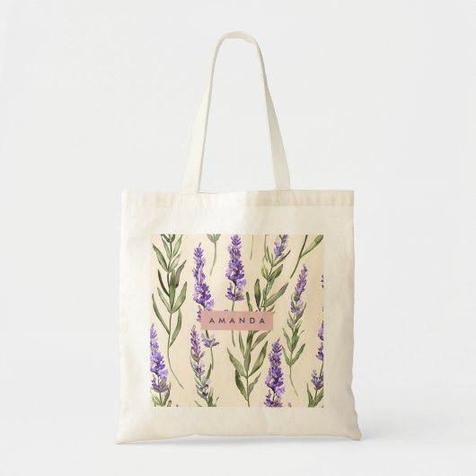 Personalized Elegant Watercolor Lavender トートバッグ (正面)