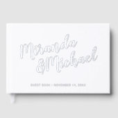 Personalized Elegant White and Silver Wedding ゲストブック (正面)