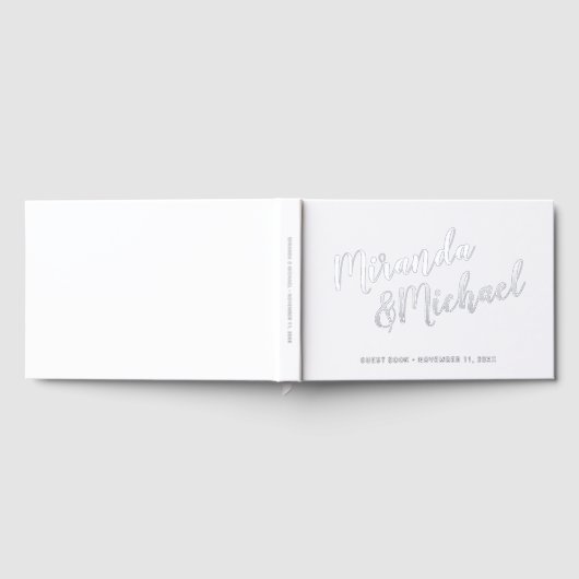 Personalized Elegant White and Silver Wedding ゲストブック (全面)