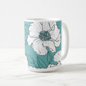 Personalized Elegant White Florals on Teal コーヒーマグカップ (正面右)