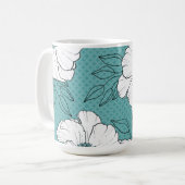 Personalized Elegant White Florals on Teal コーヒーマグカップ (正面左)