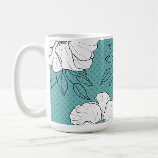 Personalized Elegant White Florals on Teal コーヒーマグカップ (左)