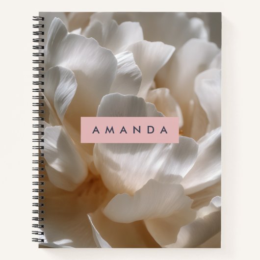 Personalized Elegant White Peony Bloom ノートブック (正面)