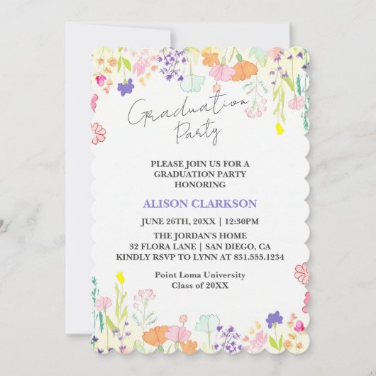 Personalized Elegant Wildflower Graduation Party I 招待状 (正面)