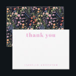 Personalized Elegant Wildflowers Dark Background  サンキューカード<br><div class="desc">Elegant wildflowers pattern custom name bridal shower thank you card.</div>