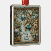 Personalized Elegant Winter Botanical Christmas メタルオーナメント (右)
