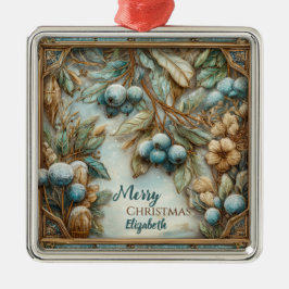 Personalized Elegant Winter Botanical Christmas メタルオーナメント