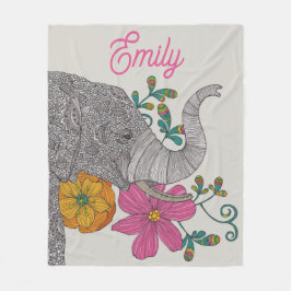 Personalized Elephant Name Kids Room Poster フリースブランケット