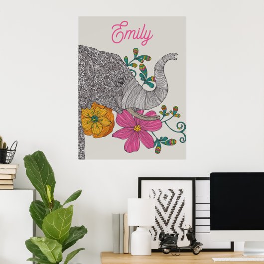 Personalized Elephant Name Kids Room Poster ポスター (ホームオフィス)