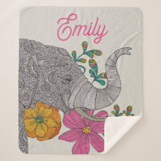Personalized Elephant Name Kids Sherpa Blanket シェルパブランケット