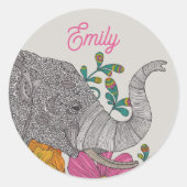 Personalized Elephant Name Round Sticker ラウンドシール (正面)
