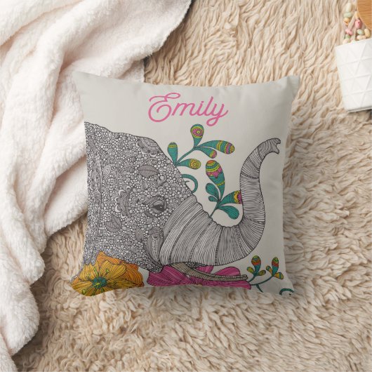 Personalized Elephant Name Throw Pillow クッション (ブランケット)