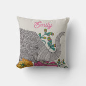 Personalized Elephant Name Throw Pillow クッション (正面)