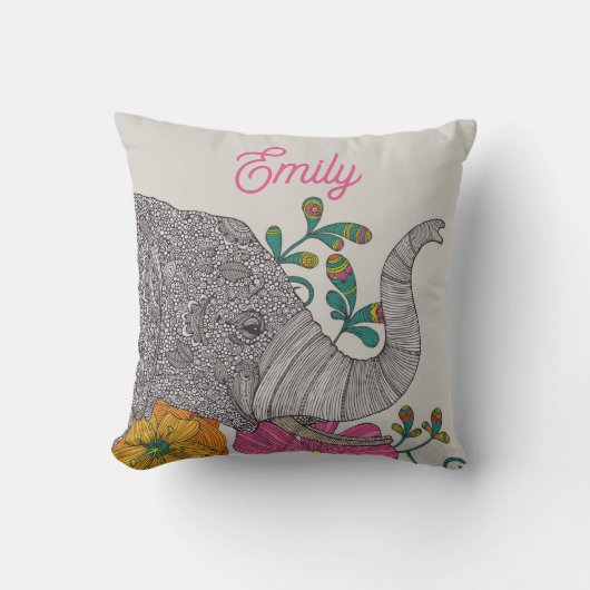 Personalized Elephant Name Throw Pillow クッション (正面)