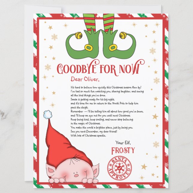 Personalized Elf Goodbye Letter for Kids (正面)