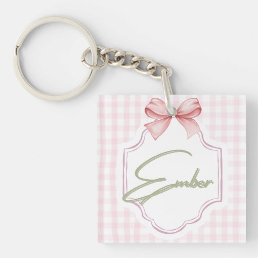 Personalized Ember Baby Girl Nursery Bow&Gingham  キーホルダー (正面)