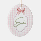 Personalized Ember Baby Girl Nursery Bow&Gingham  セラミックオーナメント (右)
