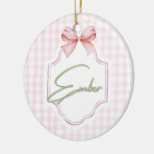 Personalized Ember Baby Girl Nursery Bow&Gingham  セラミックオーナメント (左)