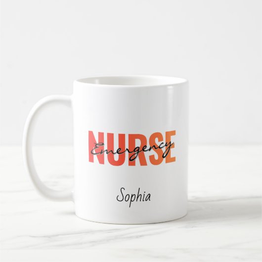 Personalized Emergency Nurse Bold Typography コーヒーマグカップ (左)