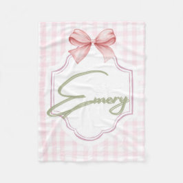 Personalized Emery Baby Girl Nursery Bow&Gingham フリースブランケット