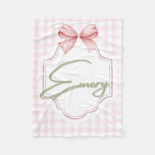 Personalized Emery Baby Girl Nursery Bow&Gingham フリースブランケット (正面)