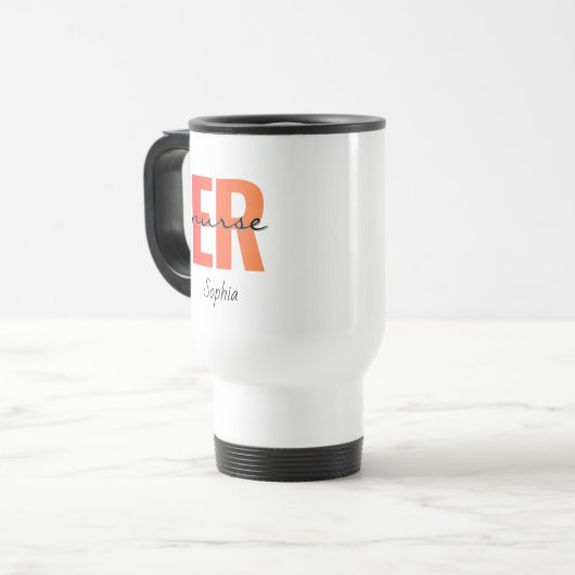 Personalized ER Nurse Bold Typography トラベルマグ (正面左)