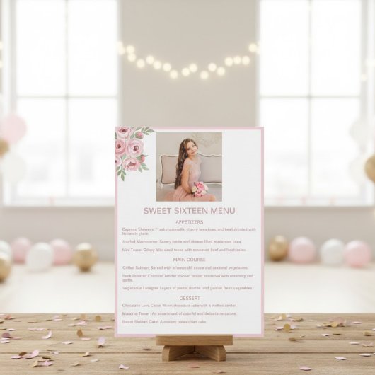 Personalized Event Menu with Photo and Pink メニュー