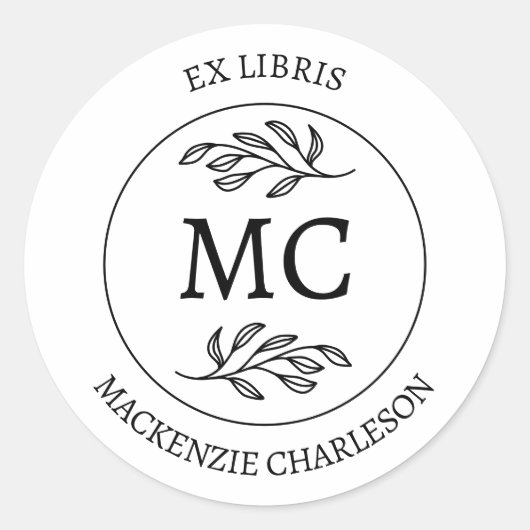Personalized Ex Libris Monogram Bookplate ラウンドシール (正面)