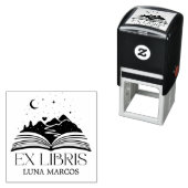 Personalized Ex Libris with a Book and Stars Heart セルフインキングスタンプ (インサイチュ)
