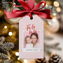 Personalized Fa La La La Pink Christmas Photo ギフトタグ